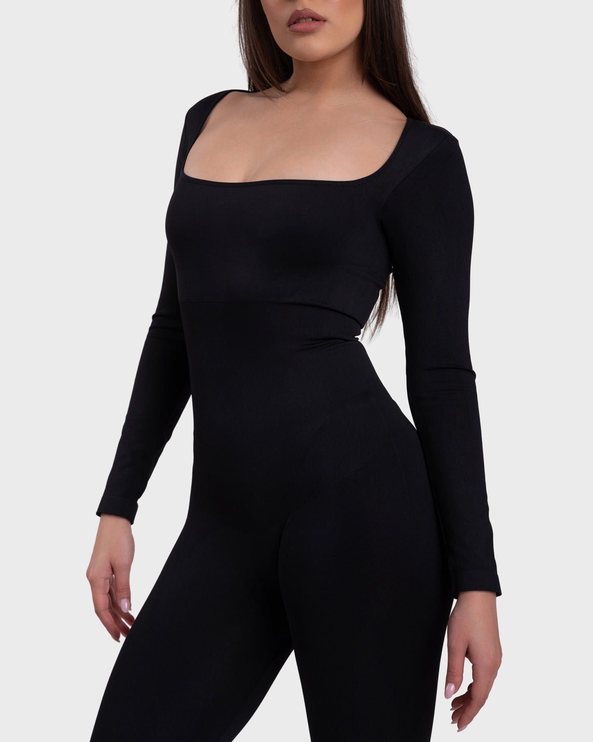 All Day Long Sleeve Flare Jumpsuit, црна боја – поглед од напред
