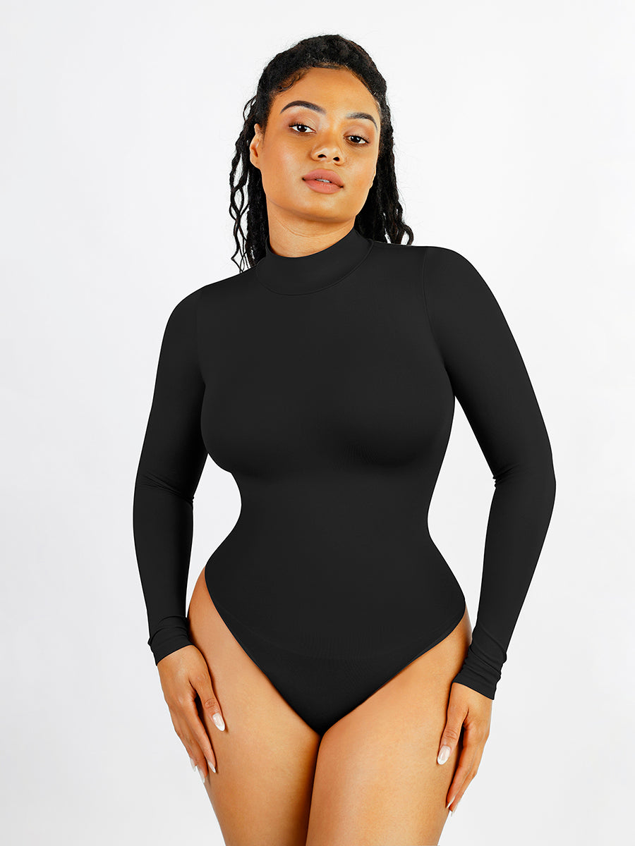 Shop Lily Long Sleeve Turtle Neck Bodysuit, црна боја: боди со долги ракави и поло јака – поглед од напред