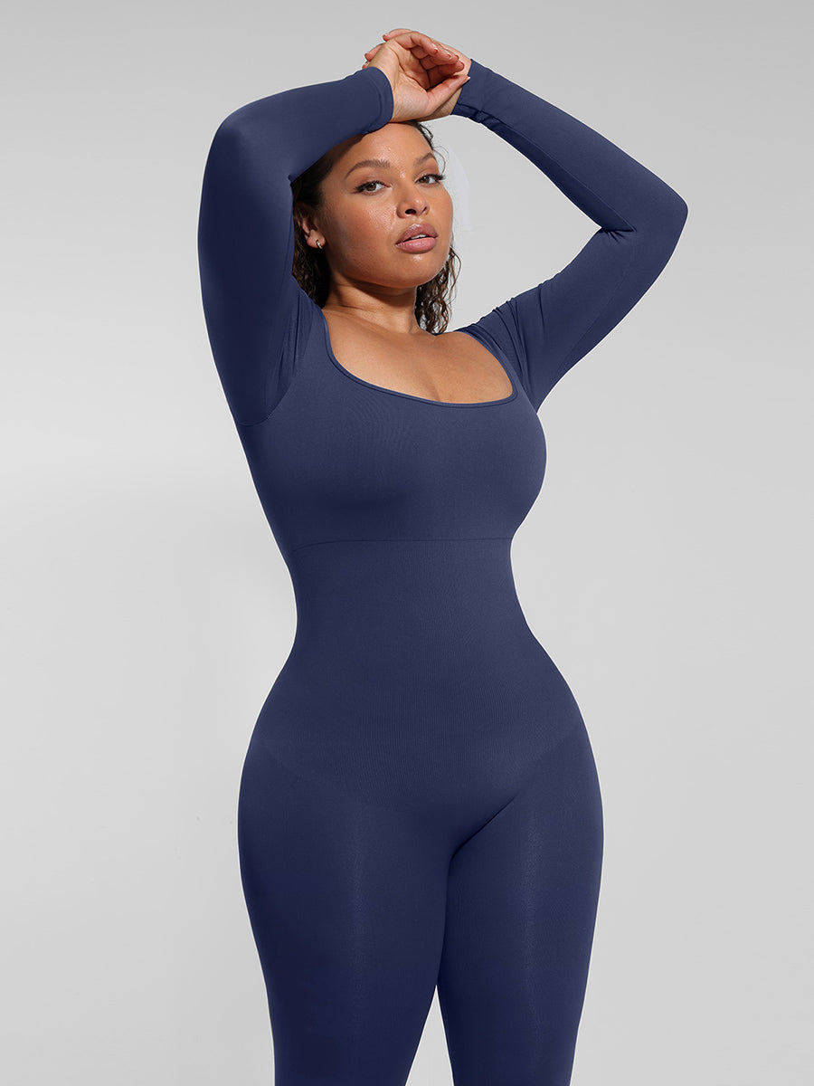 All Day Long Sleeve Flare Jumpsuit, сина боја – поглед од напред