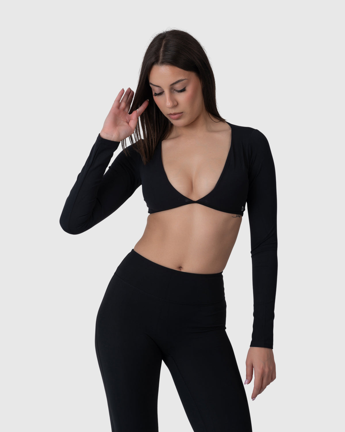 Align Soft Long Sleeve Top, црна боја – поглед од напред (друг агол)