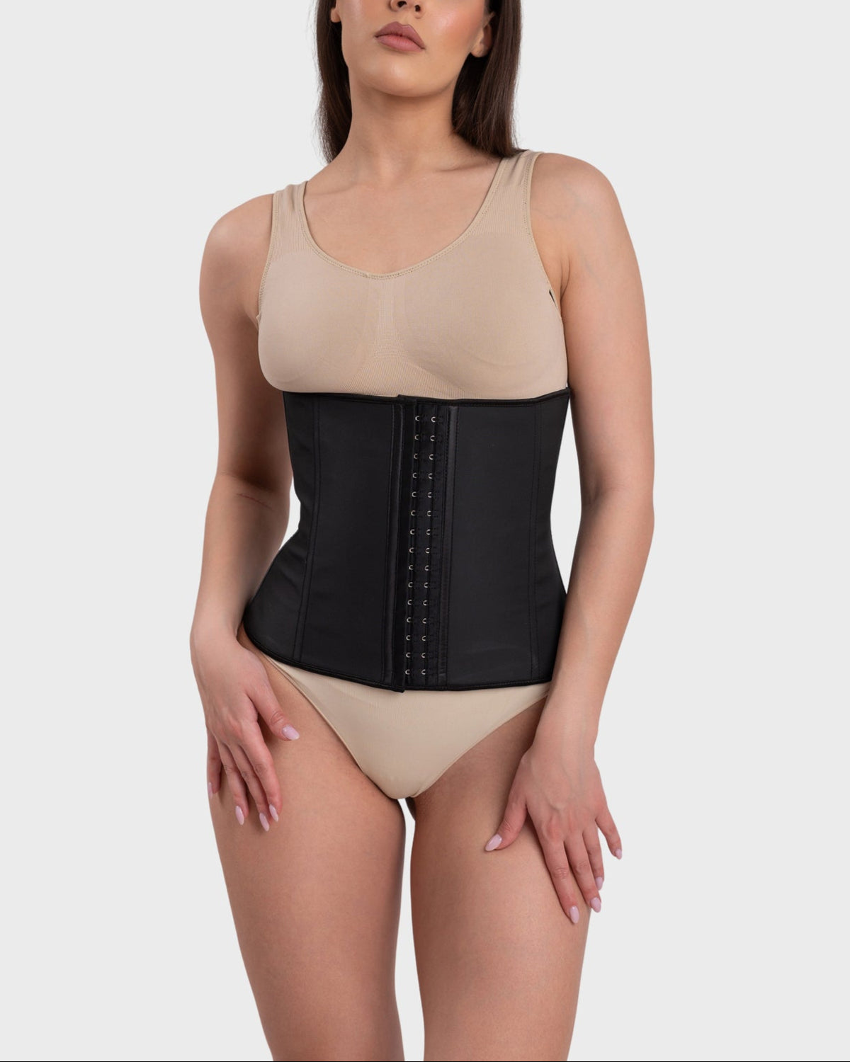 Women's Latex Hourglass Waist Trainer, црна боја – поглед од напред (друг агол)