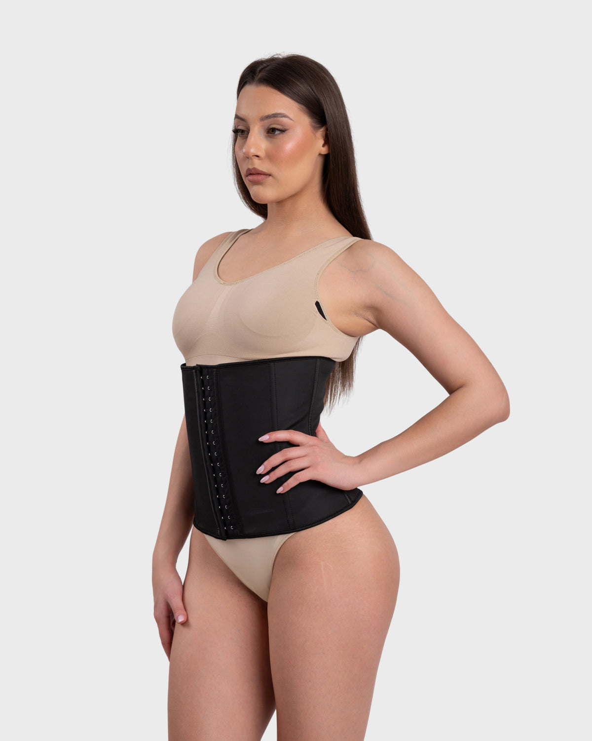 Women's Latex Hourglass Waist Trainer, црна боја – поглед од напред (друг агол)